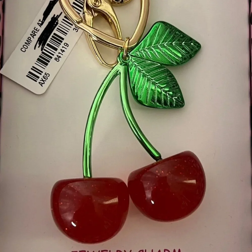 Betsey Johnson Red Cherry Jewelry Charm bag charm keychain rare clip on cherries